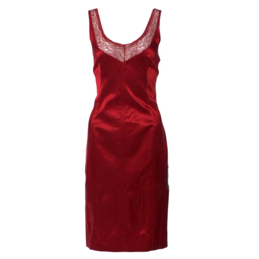 D&G Dolce & Gabbana Red Satin & Lace Sheath Dress | Size 44 / U.S. 8